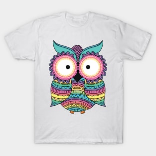 Geometric Pastel Rainbow Owl T-Shirt